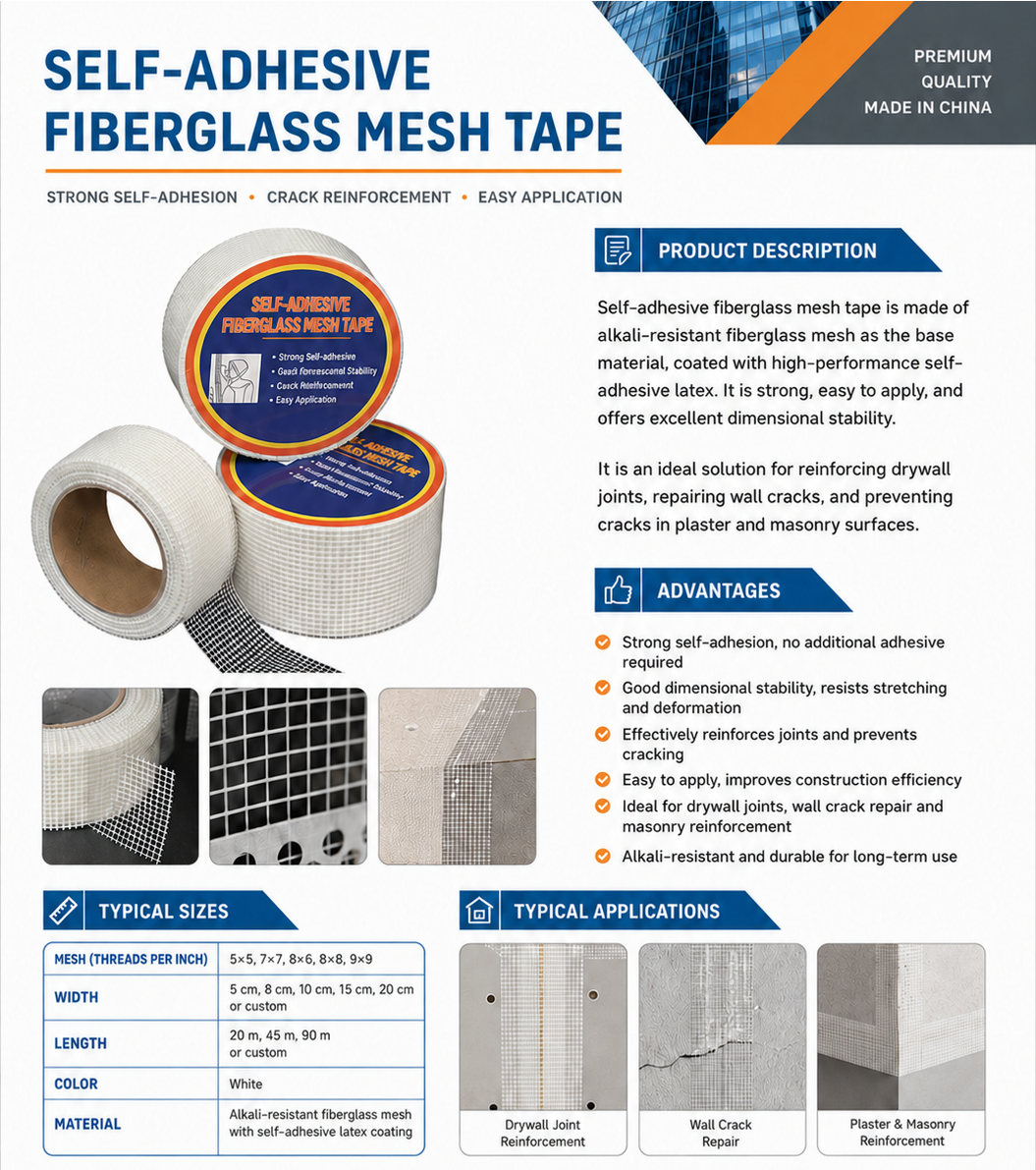 Self-adhesive fiberglass mesh tape